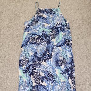 NWT JUICY COUTURE PALM LEAVES BLUE PINK MAXI DRESS HIGH NECK SIZE LARGE